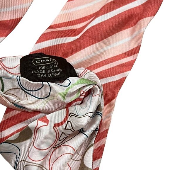 Coach 100% Silk Womens Scarf With Multicolor And Striped Patterns - Picture 3 of 4